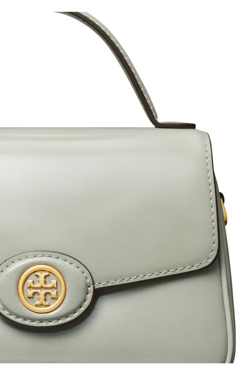 Shop Tory Burch Small Robinson Leather Top Handle Bag In Light Granite