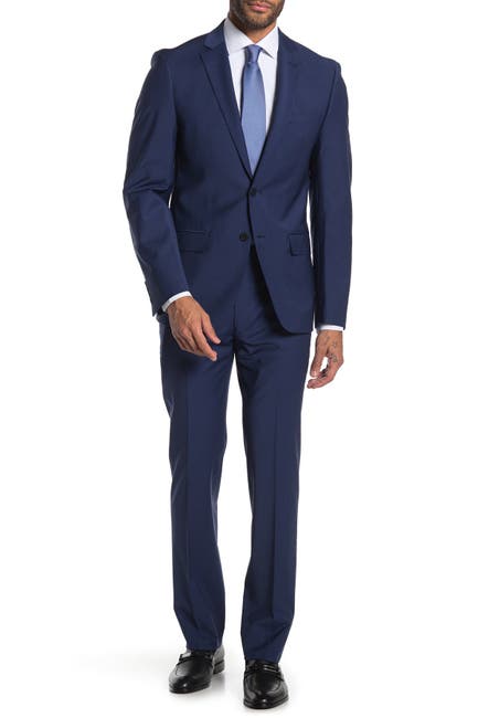 Calvin Klein Blue Plain Two Button Notch Lapel Skinny Fit Suit Nordstrom Rack