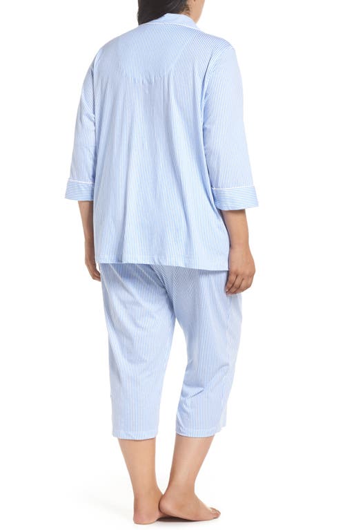 Shop Ralph Lauren Lauren  Knit Crop Pajamas In Carissa Blue/white Stripe