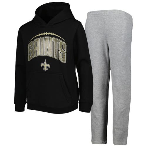 Outerstuff Youth Black/Heather Gray New Orleans Saints Double Up Pullover Hoodie & Pants Set