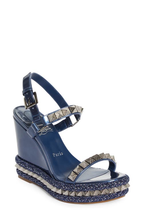 Shop Christian Louboutin Pyraclou Espadrille Wedge Sandal In Denim/lin Denim