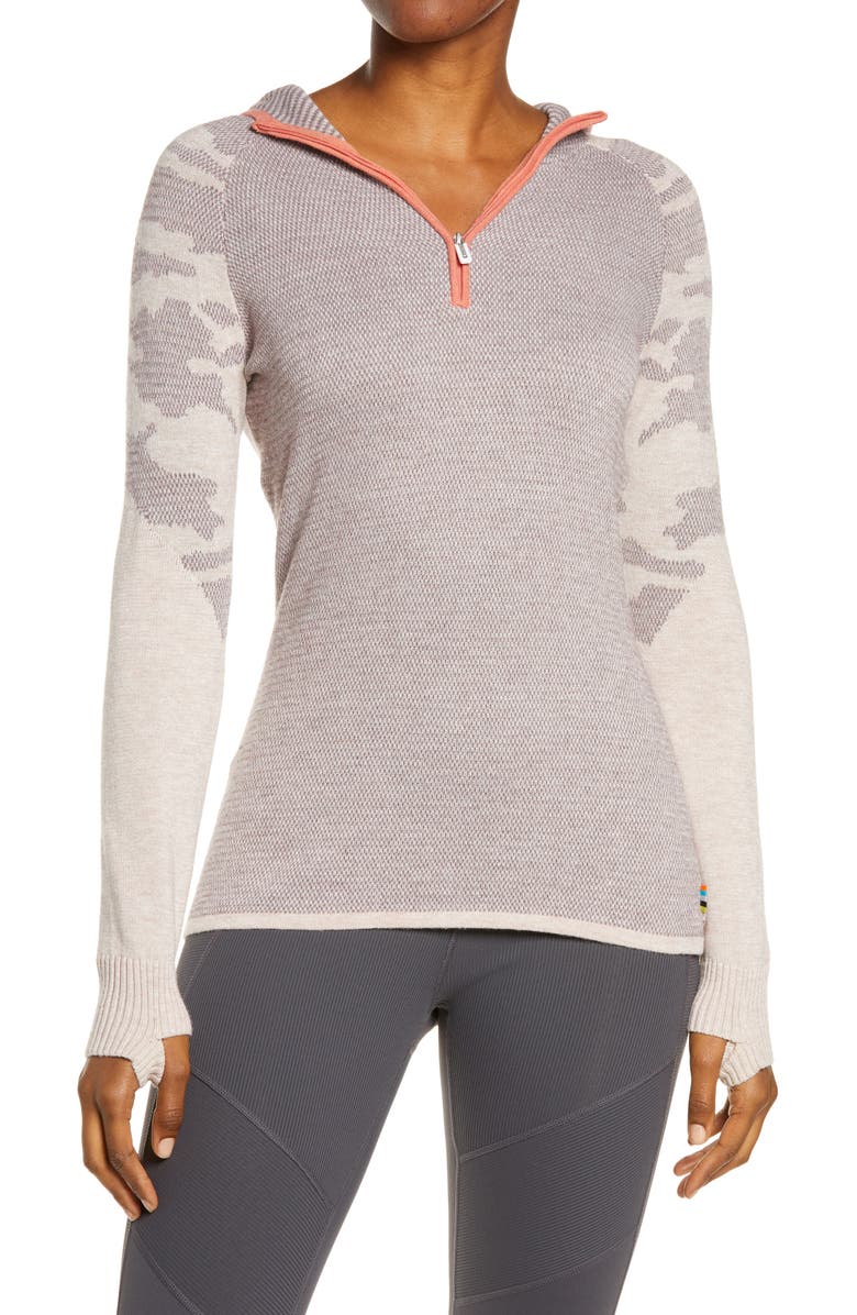 SMARTWOOL Dacono Half-Zip Hoodie Ski Sweater, Main, color, SANDSTONE HEATHER