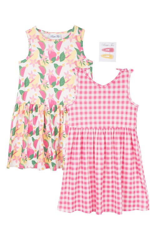Shop Rare Editions Kids' Mix Print Assorted Dresses & Hair Clip Set In Pink
