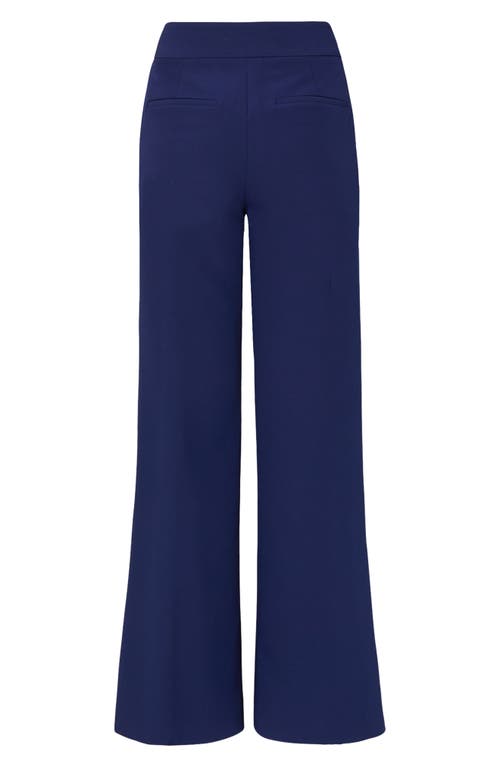 Shop Milly Nash Wide Leg Cady Pants In Navy