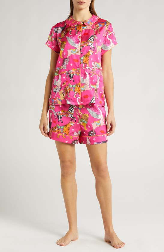 Shop Karen Mabon Carousel Recycled Polyester Short Pajamas In Bright Pink