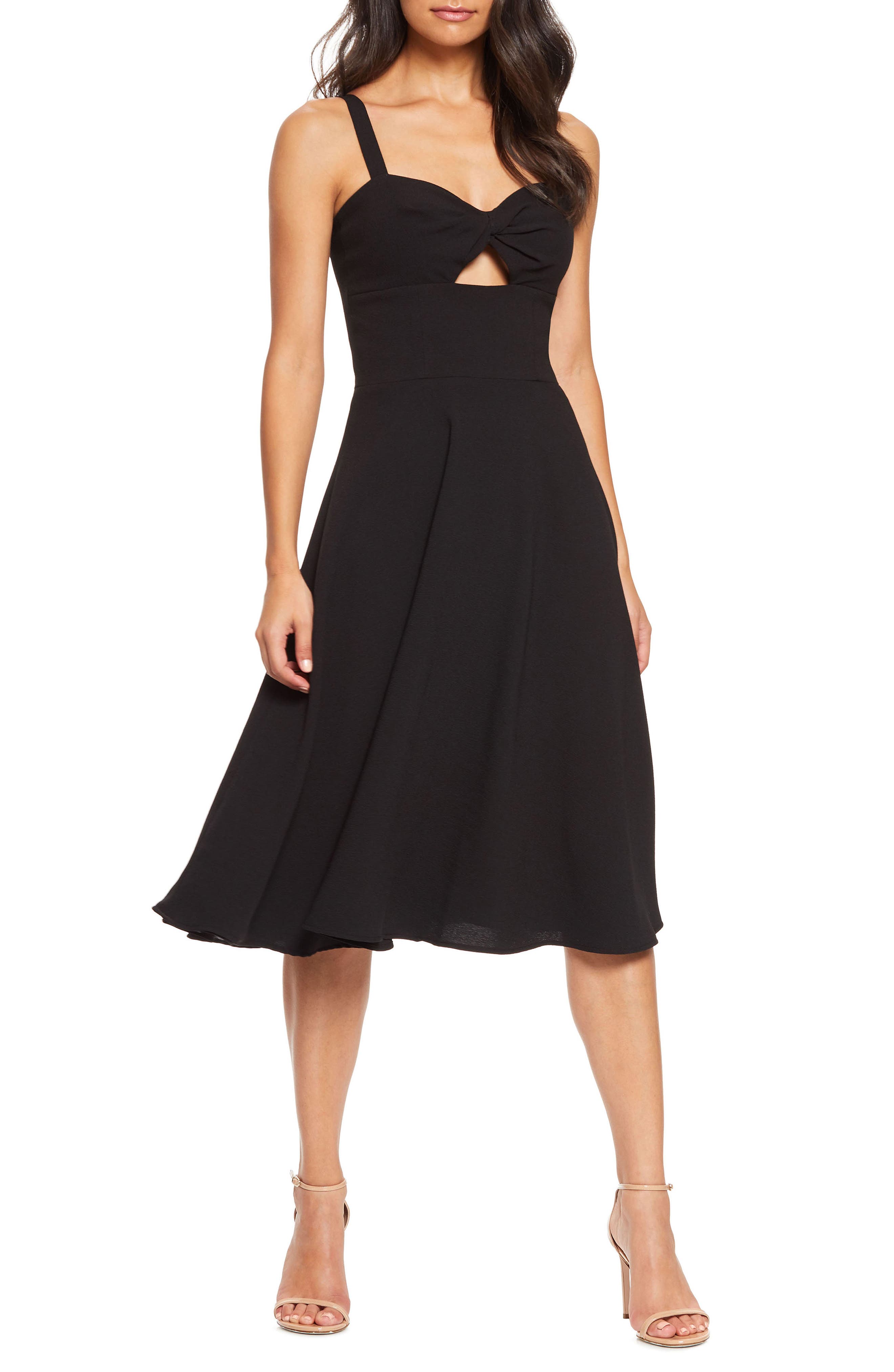 Dress The Population Bianca Sweetheart Midi Cocktail Dress, Black