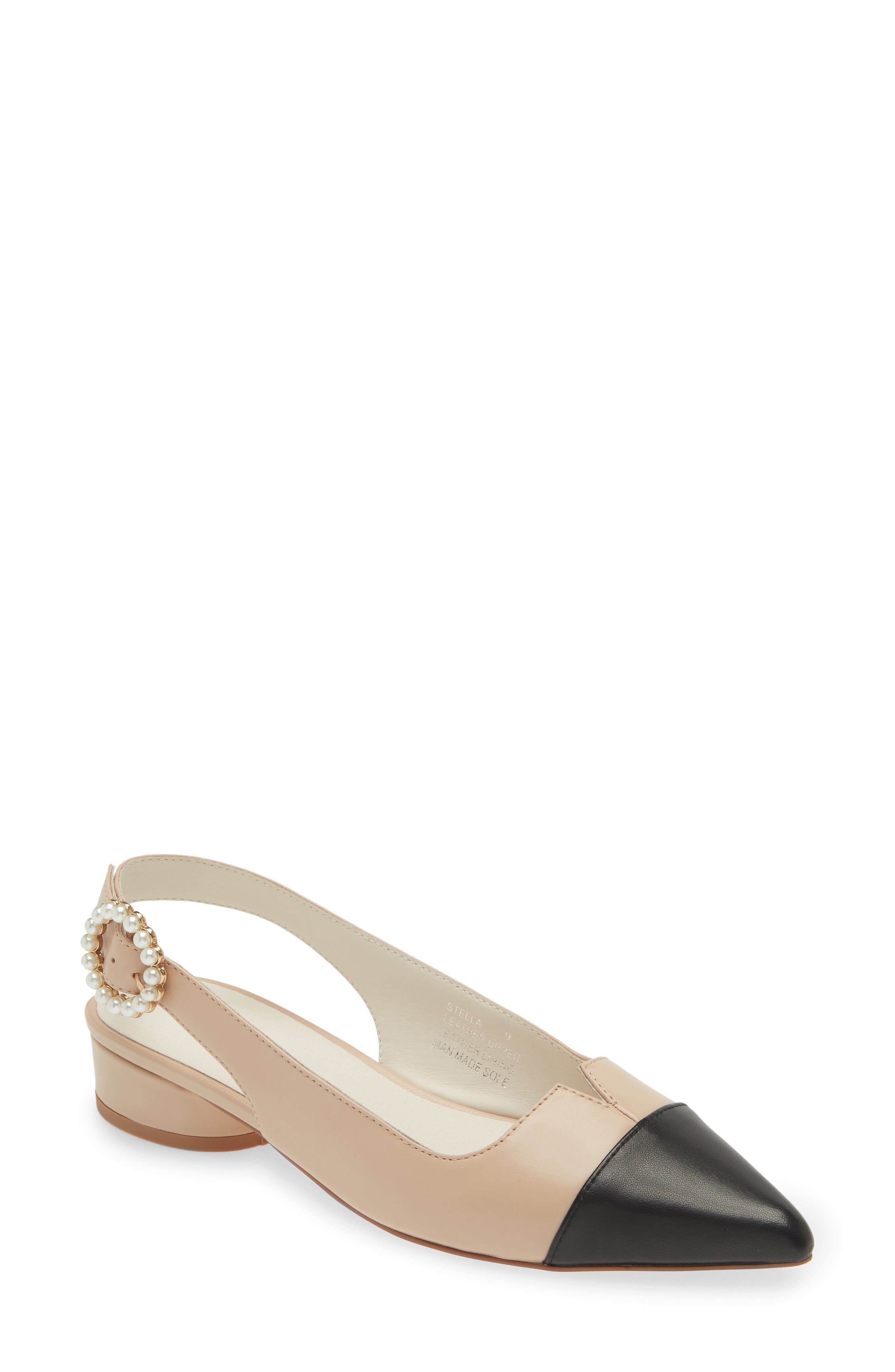 KOKO + PALENKI Stella Pointed Cap Toe Slingback Pump in Beige Leather 