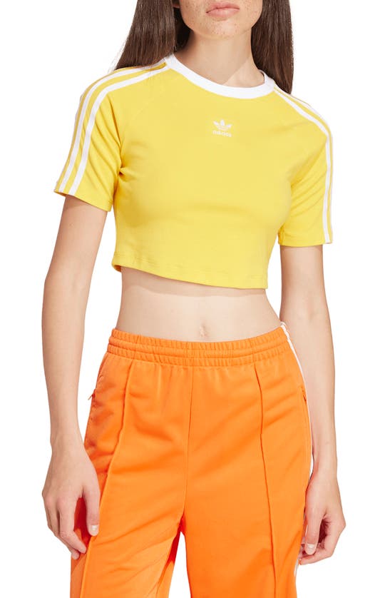 Shop Adidas Originals 3-stripes Crop T-shirt In Bold Gold