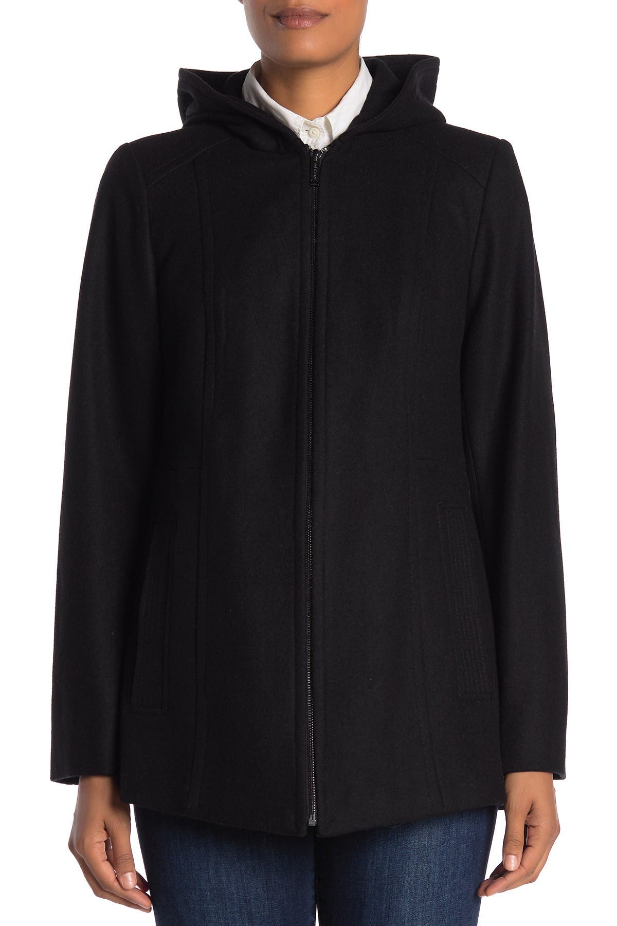 London Fog Hooded Zip Front Wool Blend Coat Nordstrom Rack