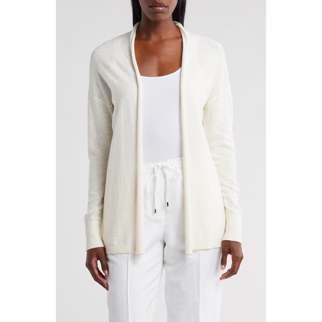 Shop Caslon ® Cotton & Linen Open Front Cardigan In Ivory Pristine