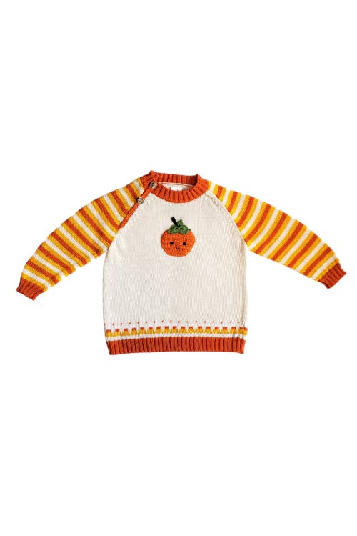 Melange Collection Pumpkin Halloween Sweater In Orange And Ivory