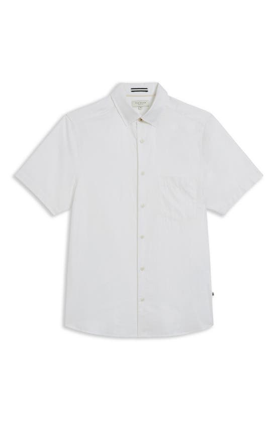 Shop Ted Baker London Short Sleeve Linen & Cotton Button-up Shirt In White