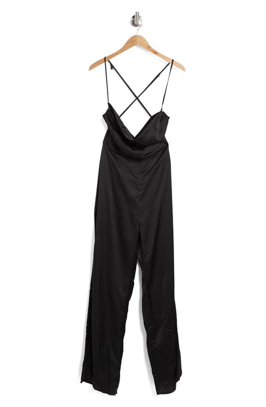 Lulus Bring The Boldness Satin Jumpsuit In Black
