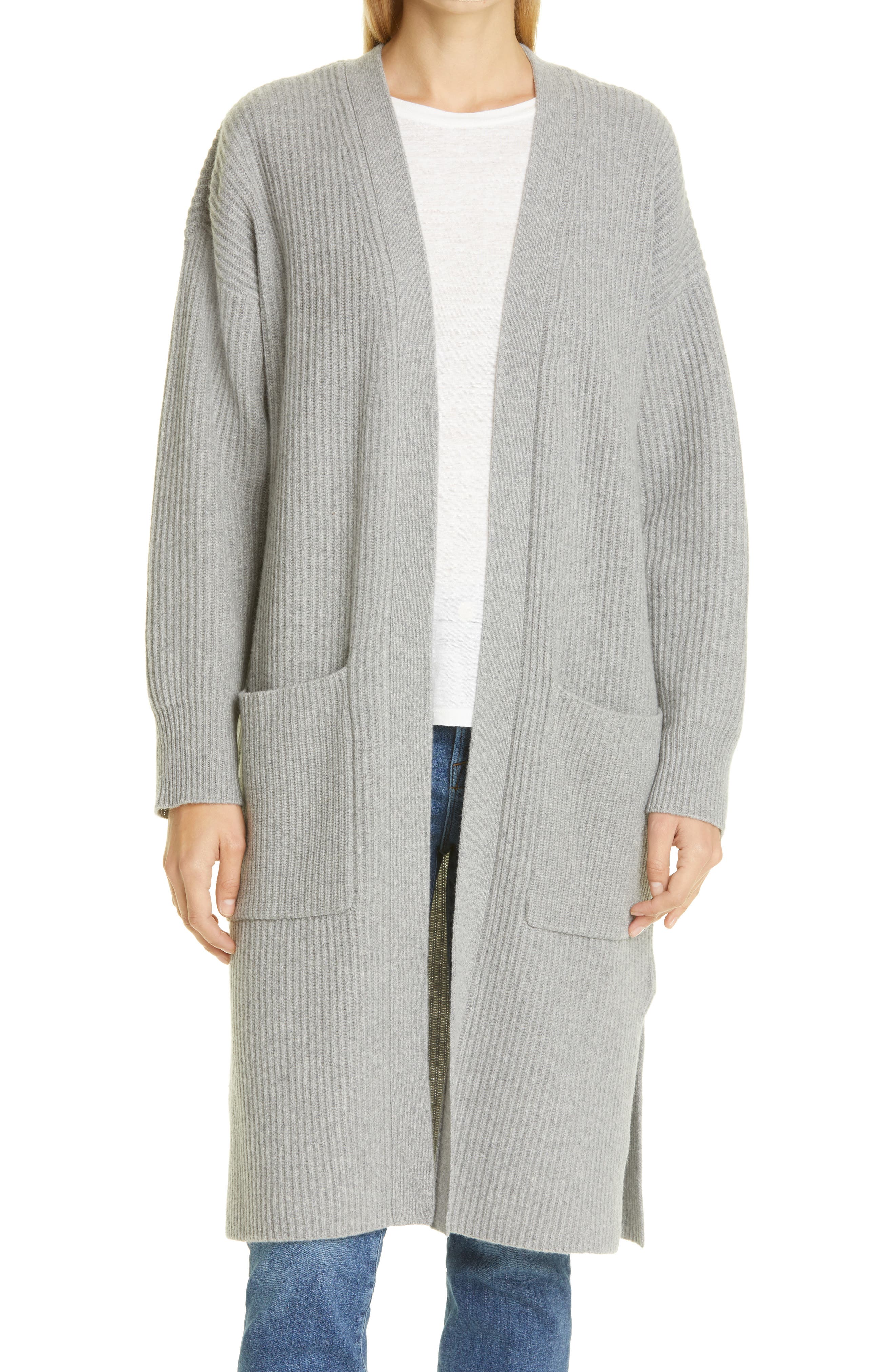 FRAME Double Pocket Cashmere Cardigan in Gris Heather at Nordstrom, Size Medium