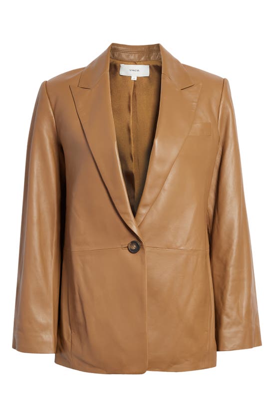 Vince Straight Fit Leather Blazer In Brown