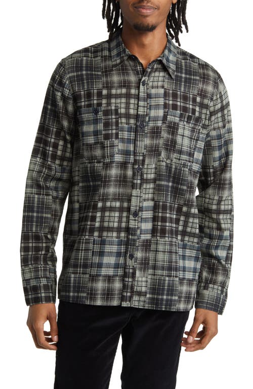 Officine Générale Ahmad Patchwork Plaid Button-Up Shirt Black/Stone/Green at Nordstrom,