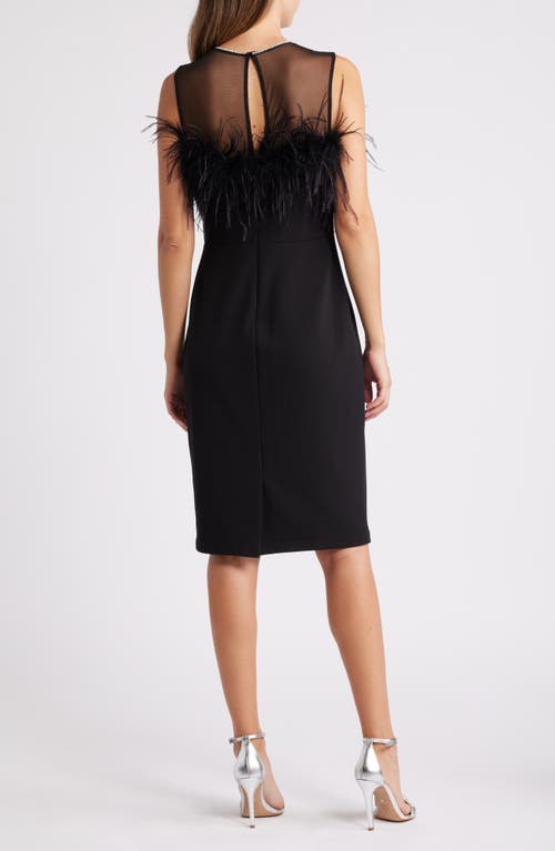 Shop Eliza J Feather Trim Illusion Neck Sheath Cocktail Dress In Black