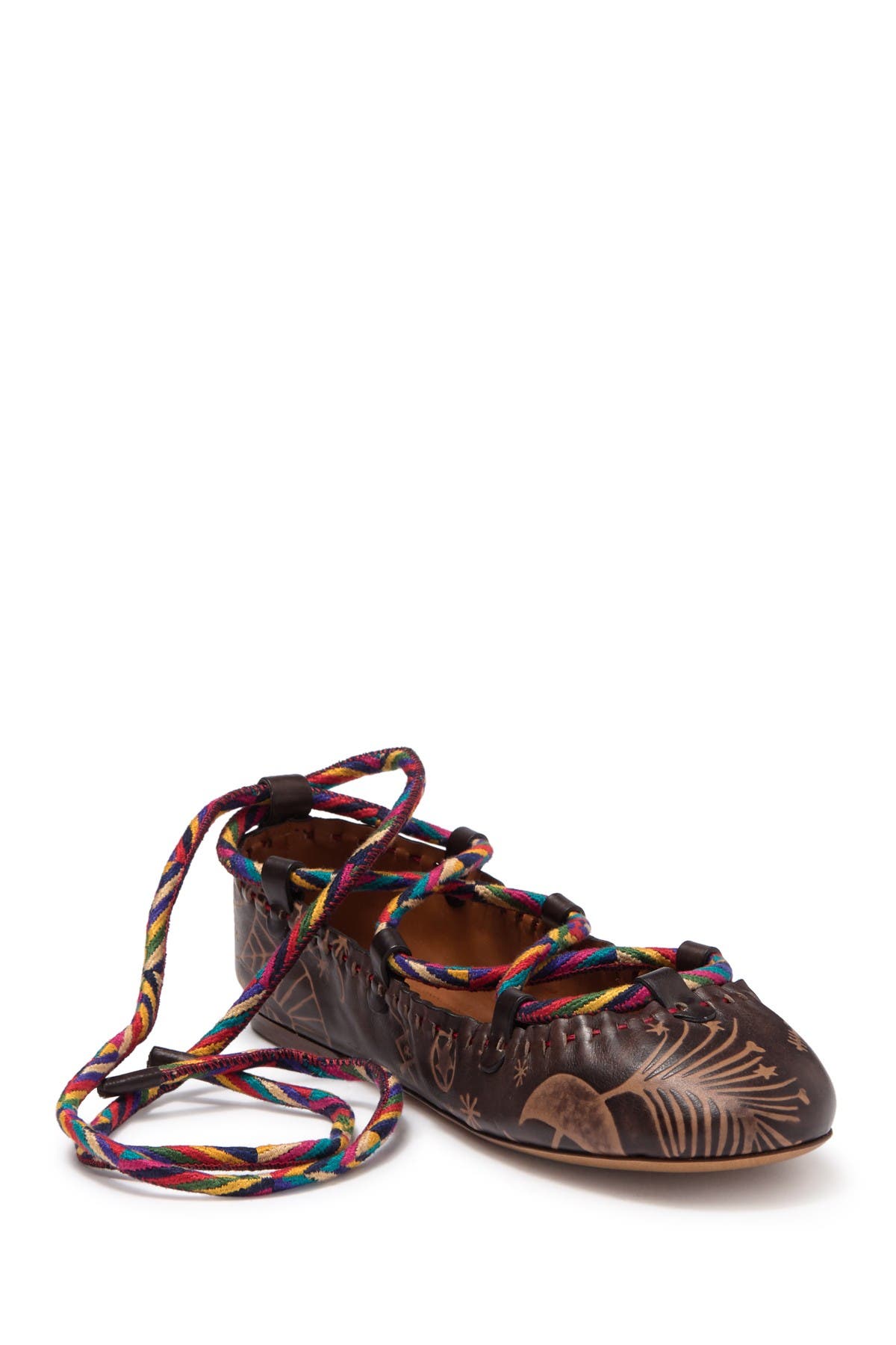 valentino leather printed ankle tie ballerina flat