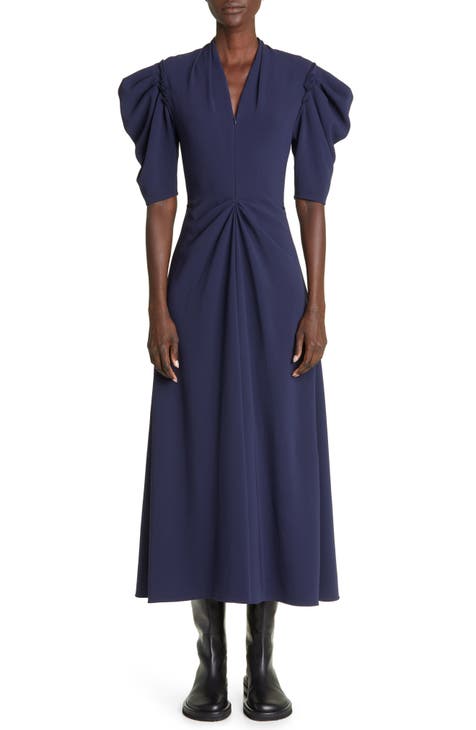 Deep V-Neck Crepe Midi Dress