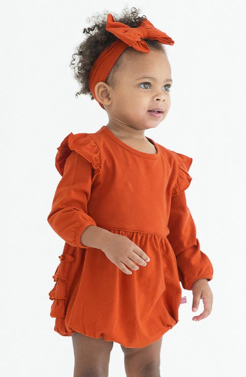 Shop Rufflebutts Long Sleeve Romper & Floral Leggings Set In Rust