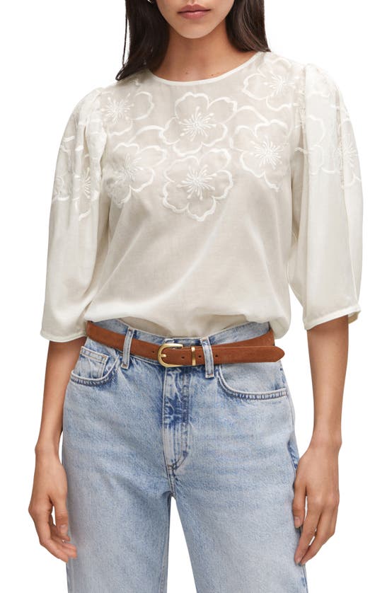 Shop Mango Floral Embroidered Top In Off White