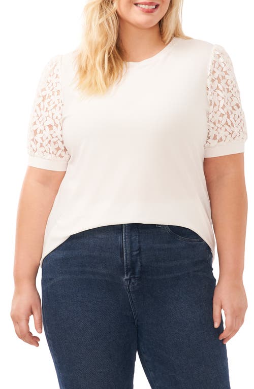 CeCe Lace Puff Sleeve Knit Top New Ivory at Nordstrom,