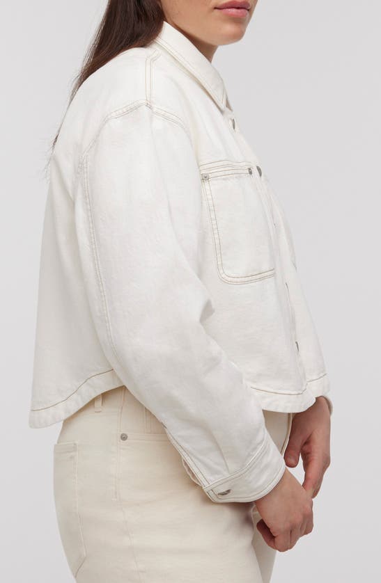 Shop Madewell Crop Denim Long-sleeve Shirt In Tile White