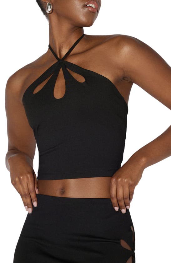 Something New Claudette Halter Crop Top In Black
