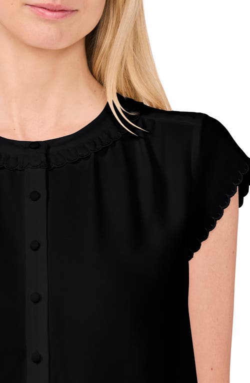 Cece Women's Scalloped Cap Sleeve Blouse In Rich Black