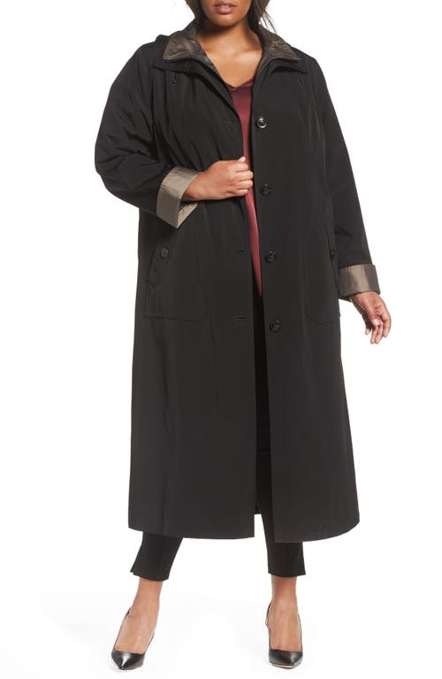 Gallery Long Raincoat with Detachable Hood & Liner in Black