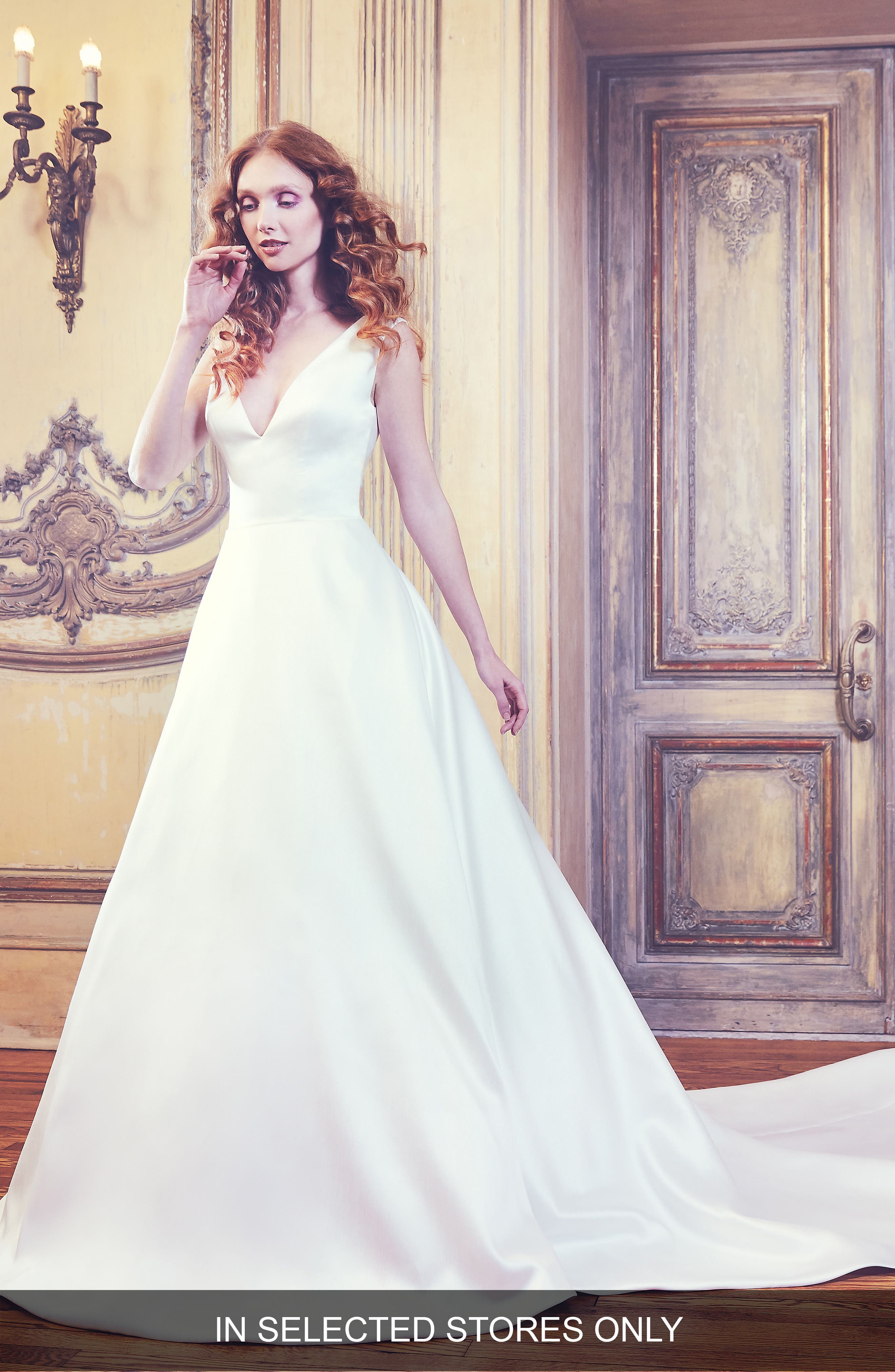 Sareh Nouri Waldorf V-Neck Shantung Gown, Size IN STORE ONLY - Ivory