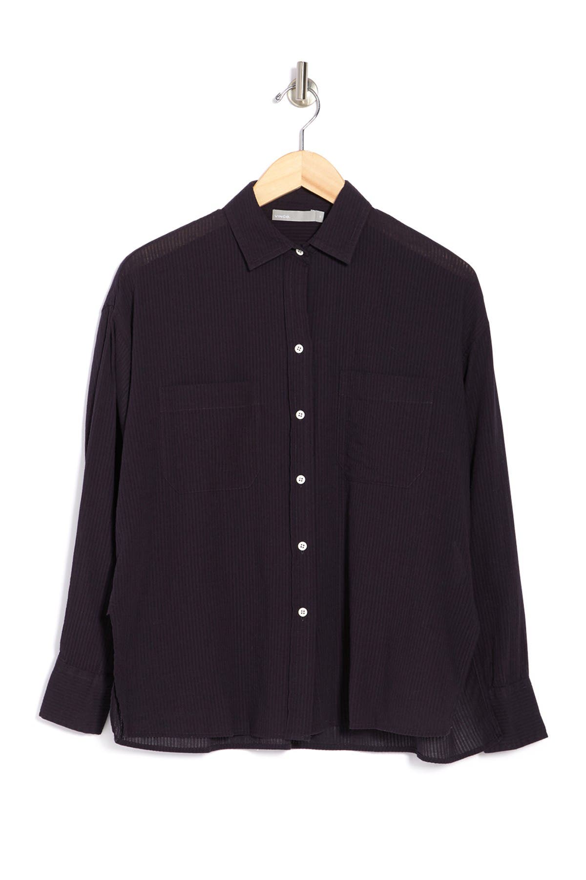 Vince Textured Double Pocket Blouse In Dark Blue2