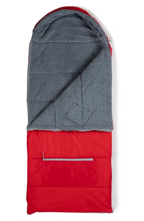 Mimish Kids' Sleep-n-pack Faux Shearling Lined Sleeping Bag Backpack In Fiery Red/stormy Grey