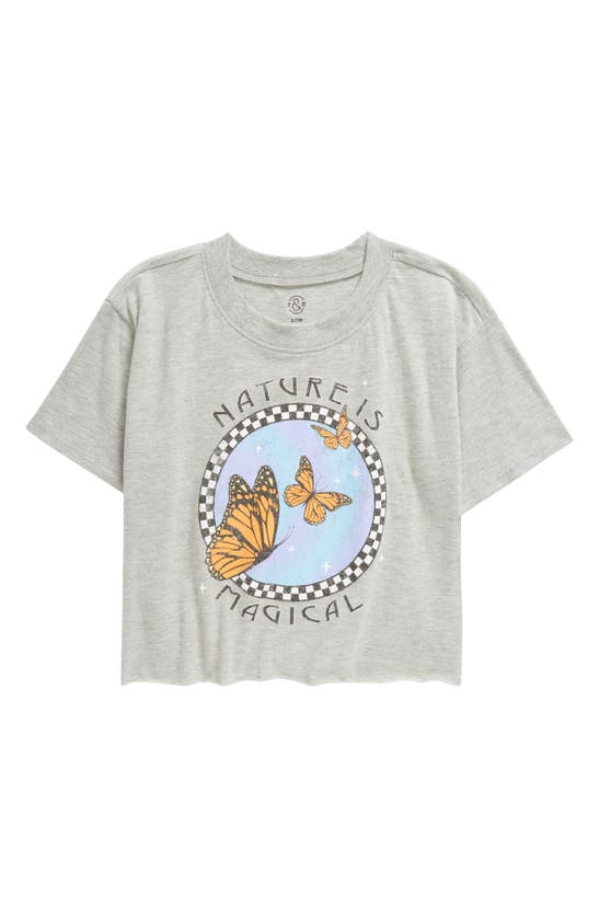 Treasure & Bond Kids' Cotton Crop Graphic T-shirt In Heather Butterflies