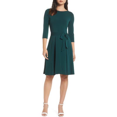 Leota Belted Print Jersey A-Line Dress, Green