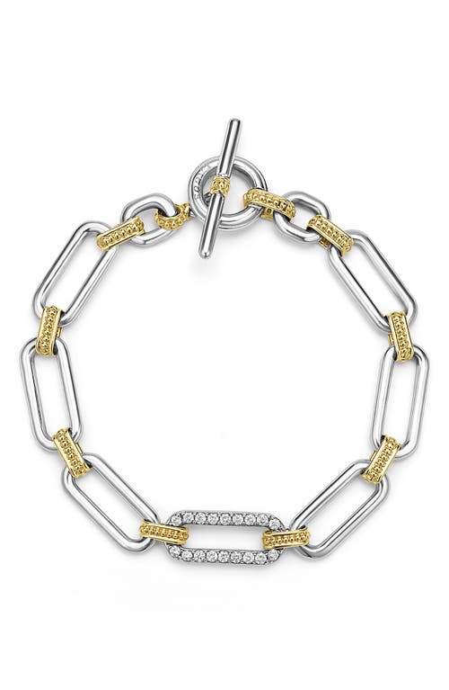 Lagos 18k Yellow Gold & Sterling Silver Signature Caviar Diamond Open Link Toggle Bracelet In Two-tone