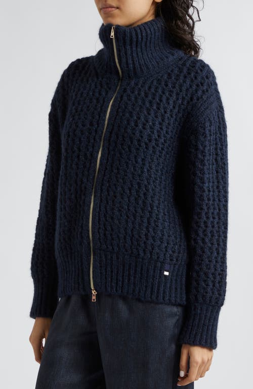 Shop Herno Metallic Alpaca & Wool Blend Zip Cardigan In Navy