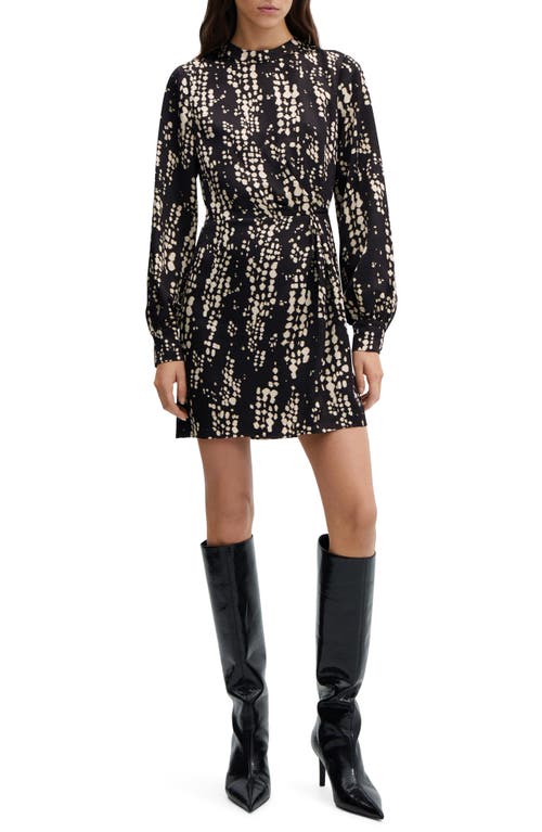 MANGO Cole Print Long Sleeve Minidress Black at Nordstrom,