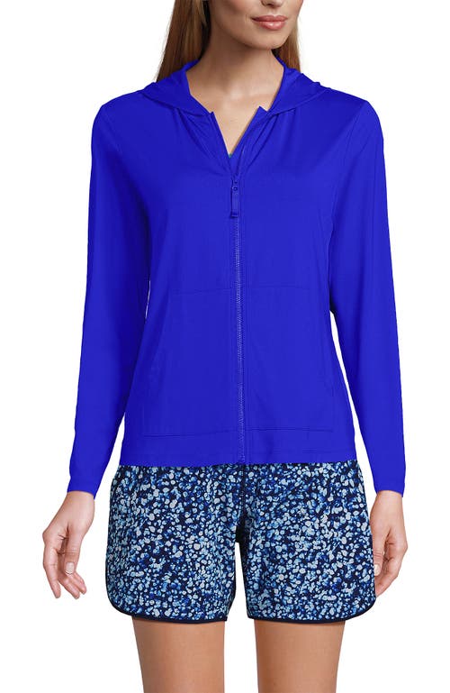 Shop Lands' End Hooded Full Zip Long Sleeve Rash Guard Upf 50 Cover-up In Electric Blue