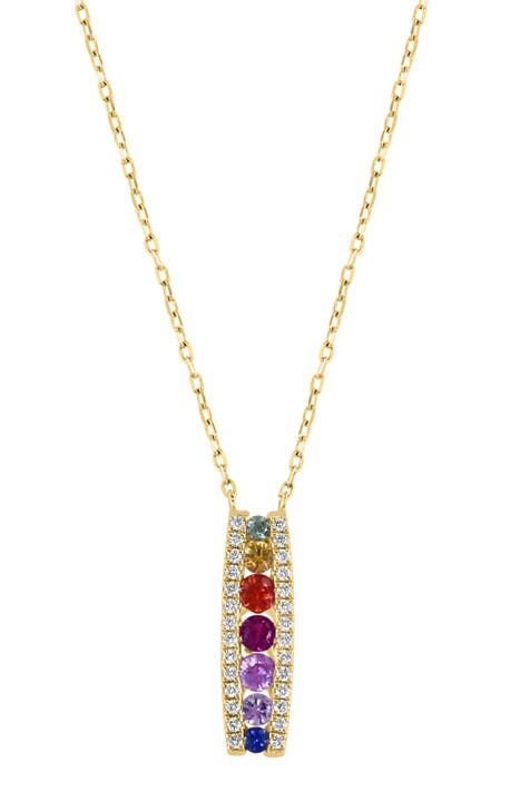 14K Gold Sapphire & Diamond Pendant Necklace