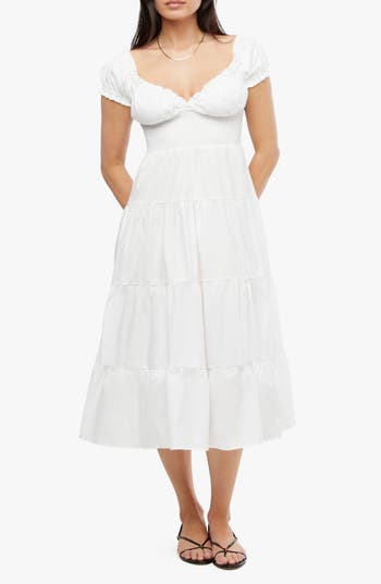 Weworewhat We Wore What Cap Sleeve Tiered Stretch Cotton Midi Dress In White