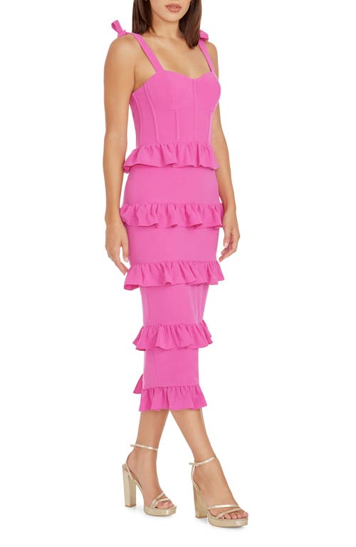 Shop Dress The Population Tati Tiered Ruffle Cocktail Midi Dress In Bright Fuchsia