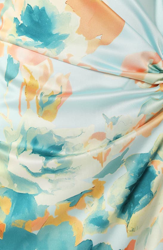 Petal And Pup Leighton Floral Print Asymmetric Cutout Dress In Light Blue
