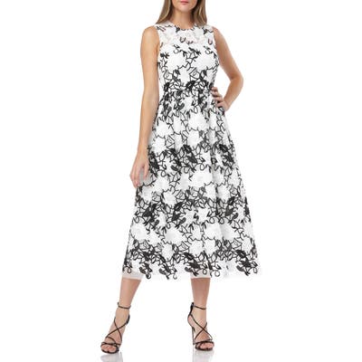 Carmen Marc Valvo Infusion Sleeveless Embroidered Midi Dress, Ivory