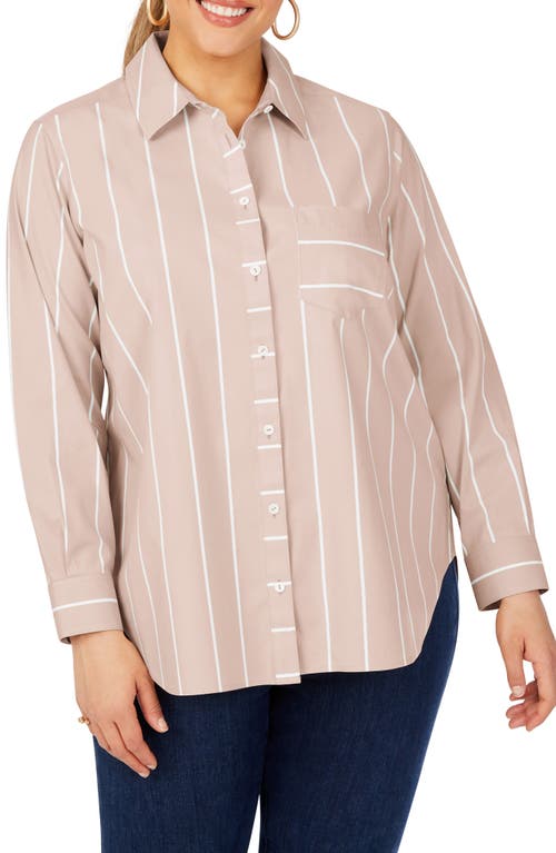 Foxcroft Simply Stripe Button-Up Shirt in Birch Wood at Nordstrom, Size 18W