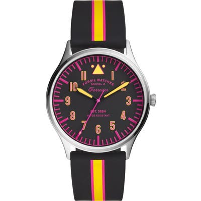 Fossil Forrester Round Silicone Strap Watch, 42Mm