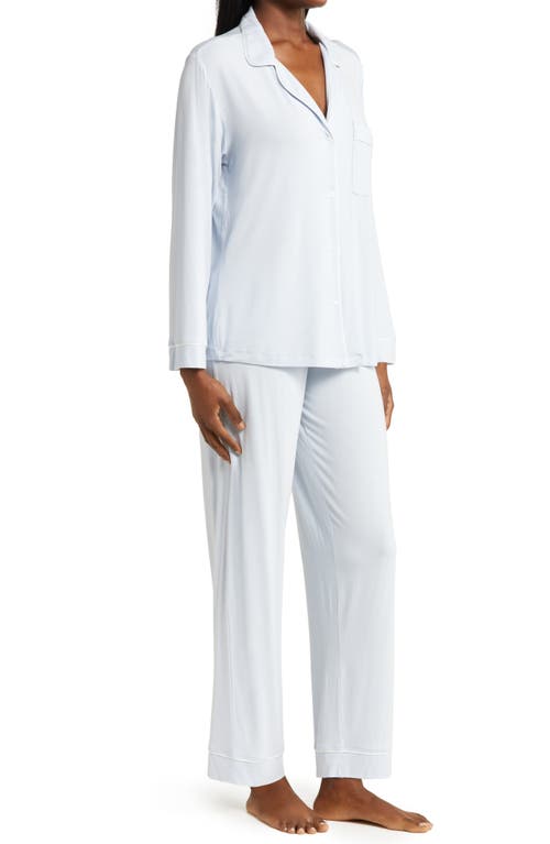 Eberjey Charcoal Heather Gisele Long Pajama Set In Ice Blue/ivory