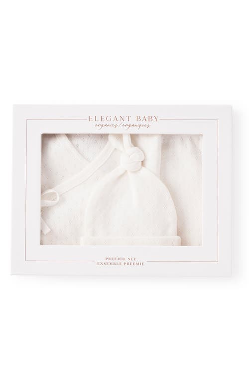 Elegant Baby Preemie Organic Cotton Hat, Top & Pants Set In White