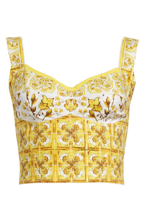 Dolce & Gabbana Maiolica Printed Cropped Cotton-blend Poplin Corset Top In Hg3tn Mix Maiolica Giallo