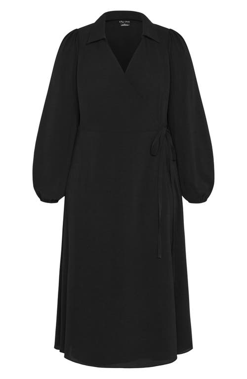 City Chic Arizona Long Sleeve Wrap Dress In Black